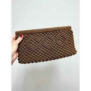 1970s vintage macrame clutch purse with hinged opening